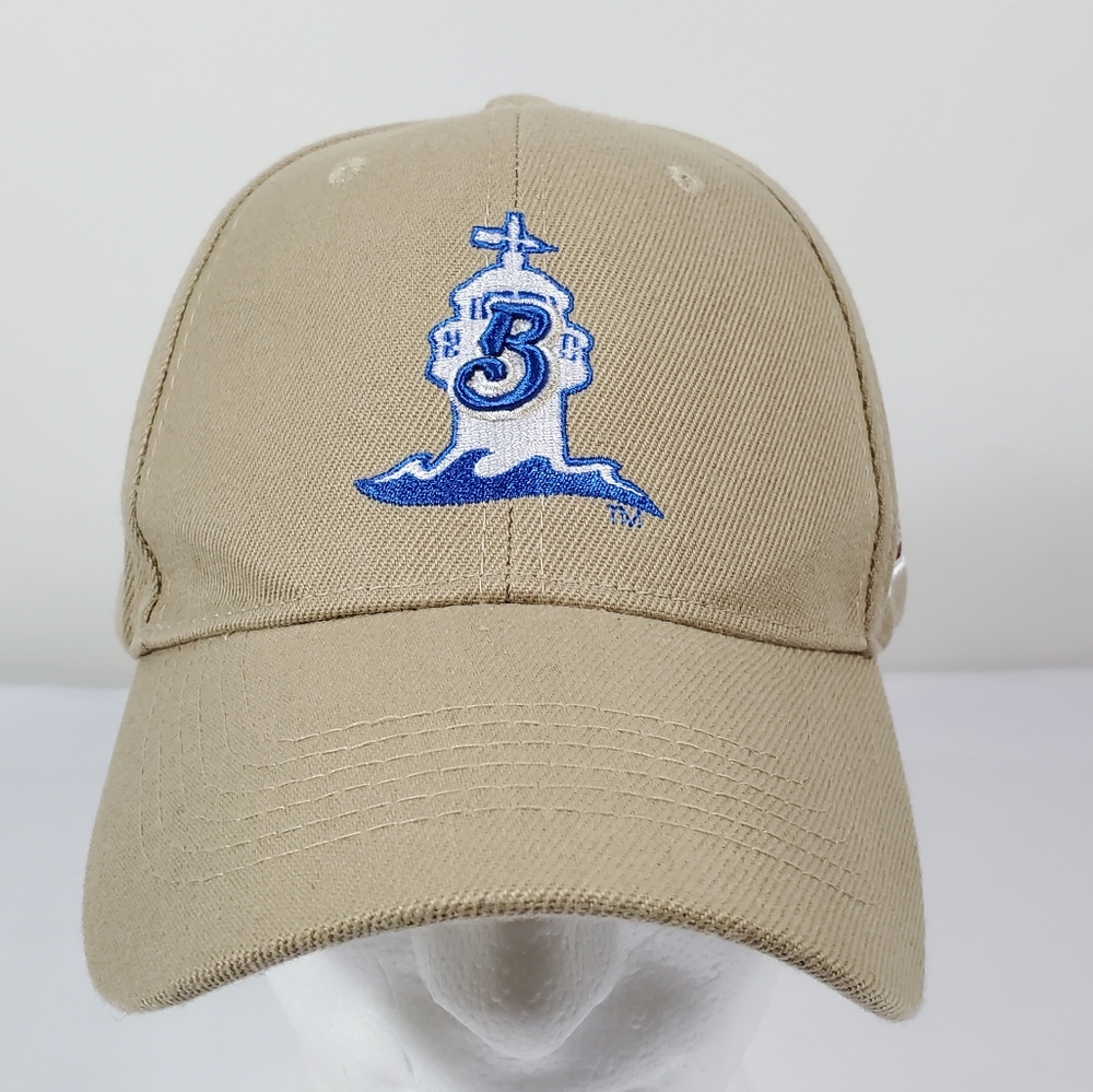 Biloxi Shuckers Alternate Logo Hat Lighthouse Cap Polks Patch Beige Strapback